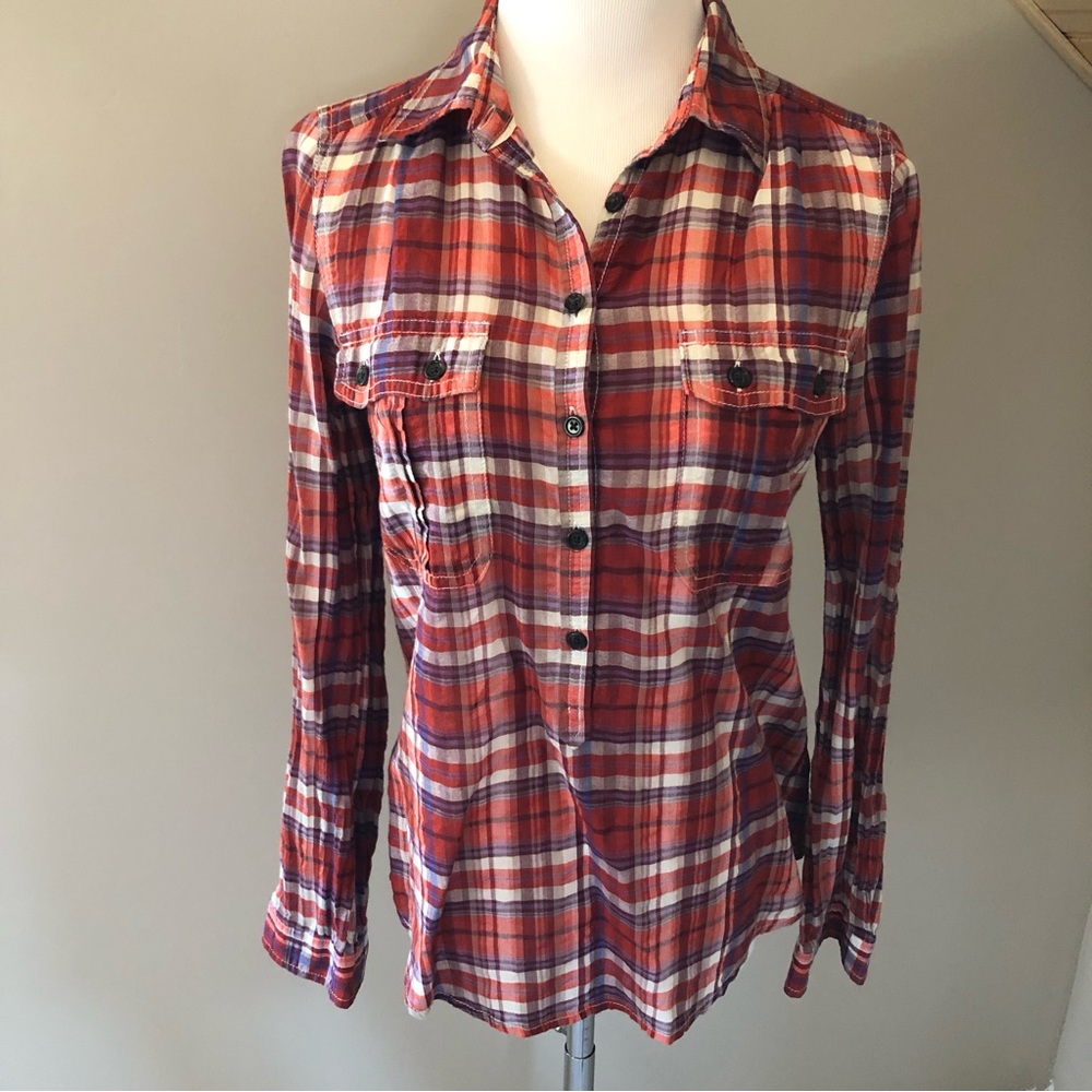 Gap gauzy cotton plaid popover S